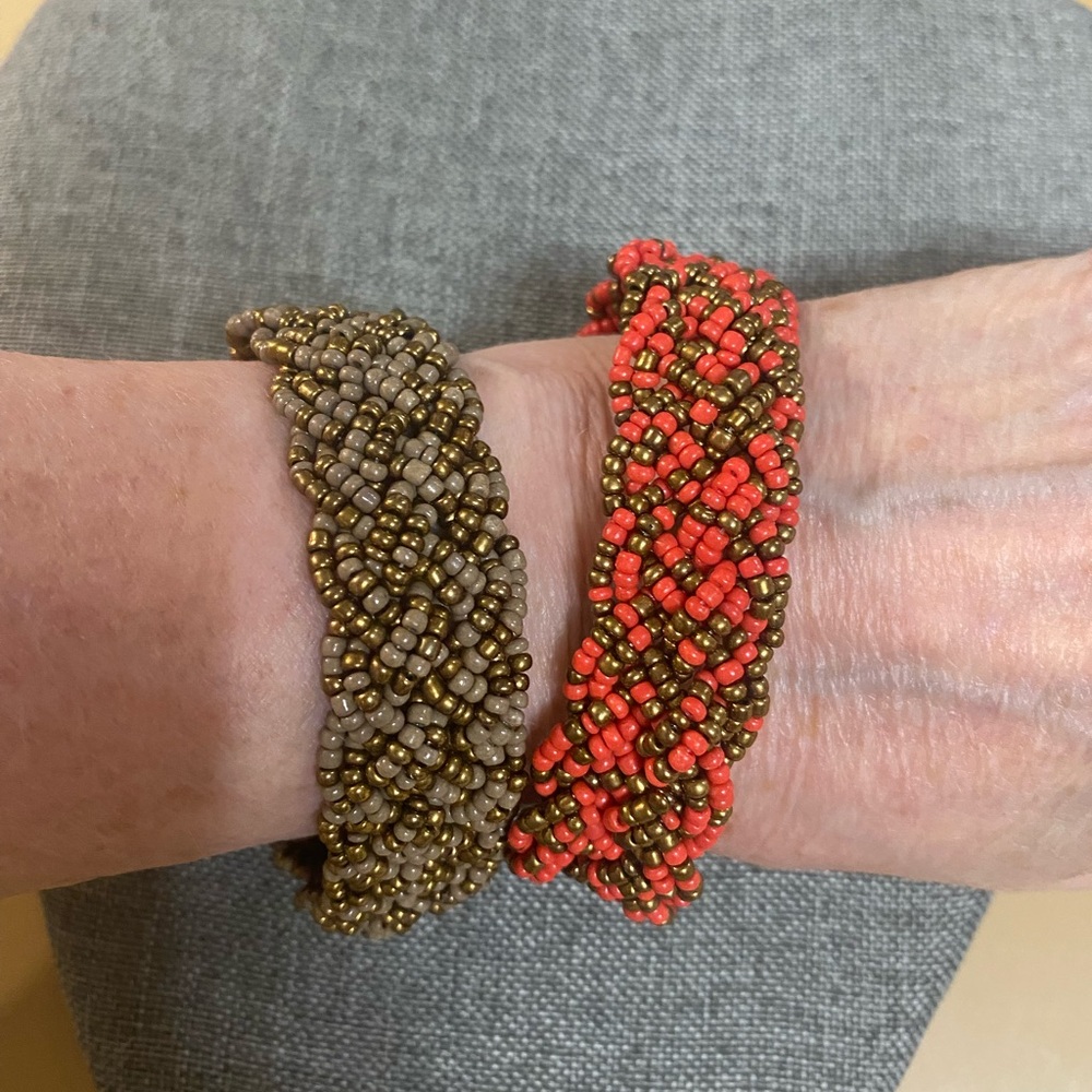 Brown and Red Beaded Bracelets.  Set of 2.
